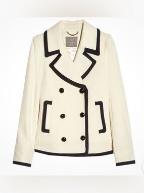 J. Crew Nello Gori Potter Tipped Off White Black Edge Split Lapel Wool Pea Coat